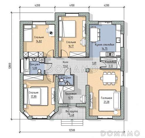 Проект одноэтажного дома в современном стиле / План 1 этажа