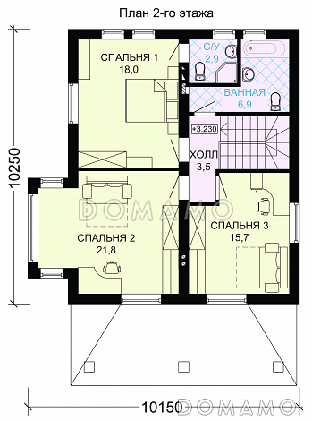 Проект двухэтажного дома из пеноблоков с тремя спальными комнатами / План 2 этажа