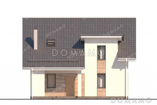 Проект загородного дома с 3 спальнями на мансарде, камином в гостевой комнате и крытой террасой / Фасад 4