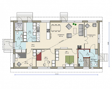 Проект одноэтажного каркасного дома с небольшой кухонной зоной / План 1 этажа