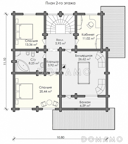 Проект большого и просторного дома, включающего в себя два этажа / План мансардного этажа