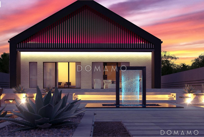 Проект современного одноэтажного дома из кирпича с тремя спальнями и гаражом