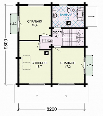 Проект деревянного дома с удобствами, просторной гостиной и тремя спальными комнатами / План мансардного этажа