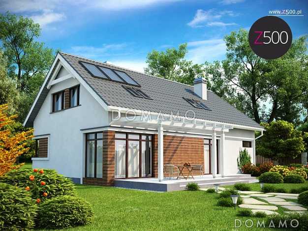 Проект одноэтажного мансардного дома из кирпича с встроенным гаражом