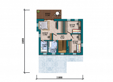 Проект двухэтажного современного дома с плоской крышей и навесом для авто / План 2 этажа