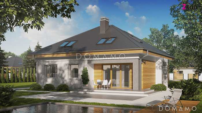 Проект мансардного дома из кирпича с двумя спальнями на первом этаже и двумя на мансарде