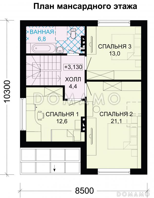 Проект небольшого дома с большими окнами / План мансардного этажа