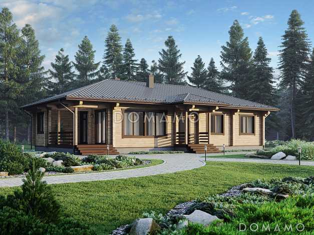 Проект одноэтажного дома из бруса с 3 спальнями и сауной