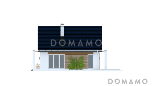 Проект компактного одноэтажного дома из газобетона с двумя спальнями, светлой просторной дневной зоной и большой открытой террасой / Фасад 3