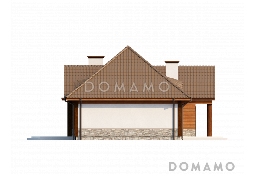 Проект просторного одноэтажного мансардного дома из кирпича с барбекю на крытой угловой террасе / Фасад 3