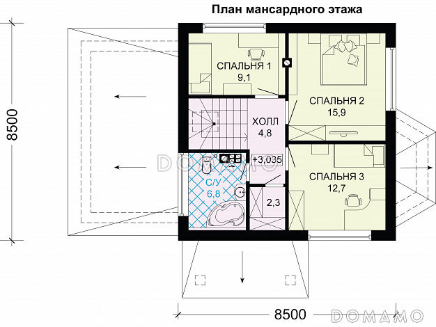 Проект дома из газобетона с гаражом / План мансардного этажа