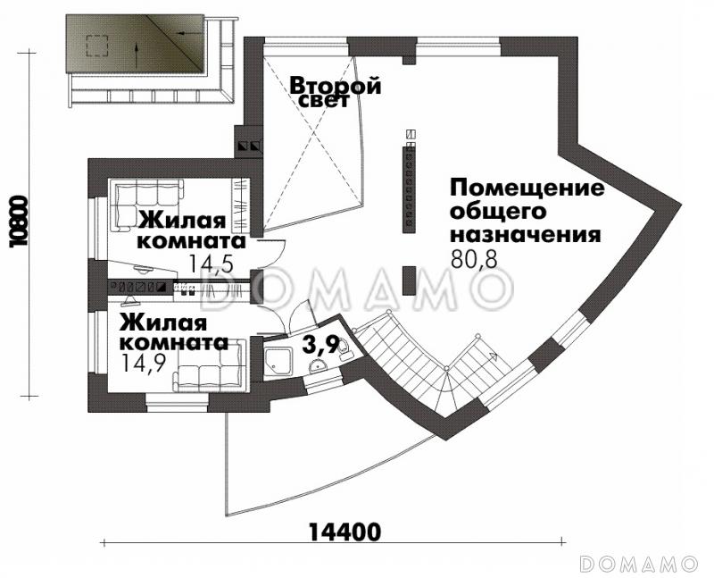 Дом оригинальной формы / План мансардного этажа