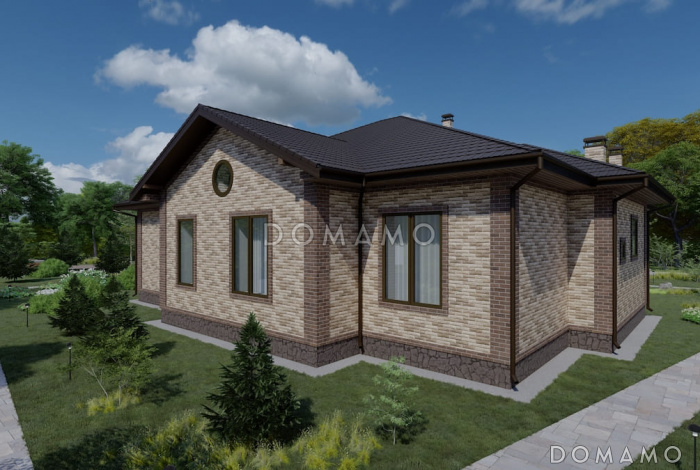 Проект кирпичного дома с навесом, гаражом и тренажерным залом