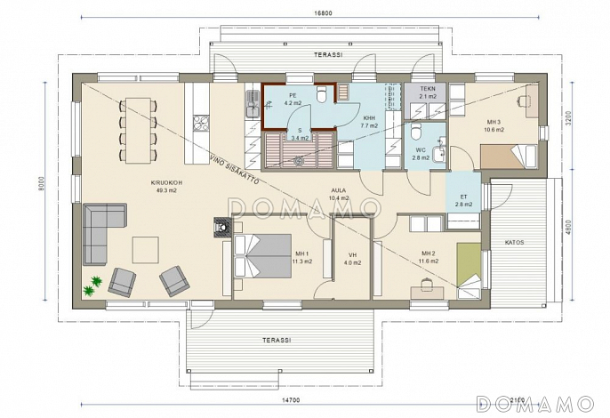 Проект стильного загородного каркасного дома / План 1 этажа