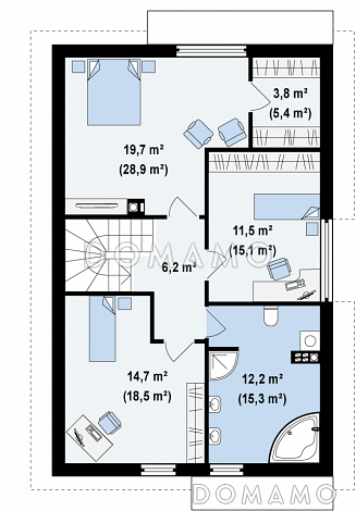 Проект одноэтажного дома из газобетона с мансардным этажом и встроенным гаражом / План мансардного этажа