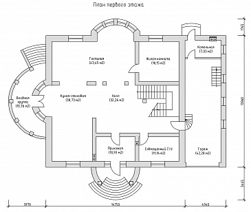 Проект двухэтажного жилого дома, запроектированного в современном стиле / План 1 этажа