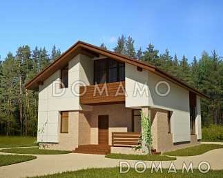 Проект загородного дома с открытой террасой, небольшой кухонной зоной, вторым светом, балконом и лоджией