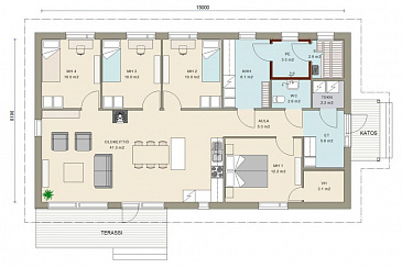 Проект функционального каркасного дома с сауной / План 1 этажа
