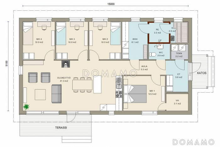 Проект функционального каркасного дома с сауной / План 1 этажа