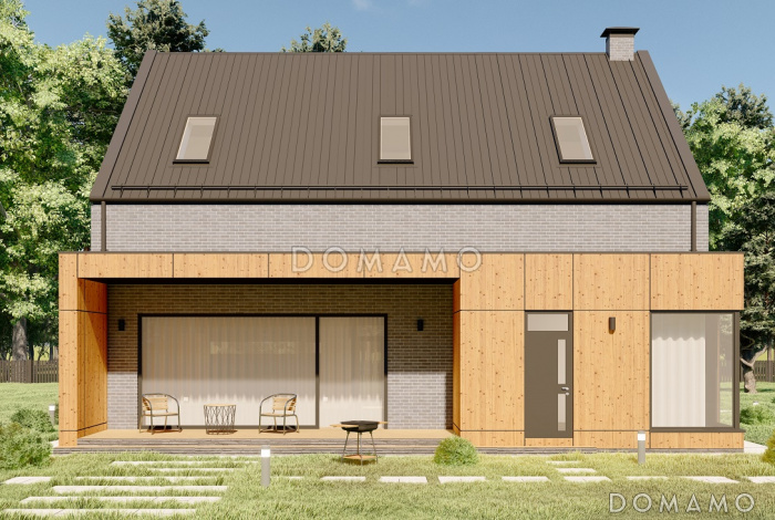 Проект современного двухэтажного дома с террасой в стиле БарнХаус S-219