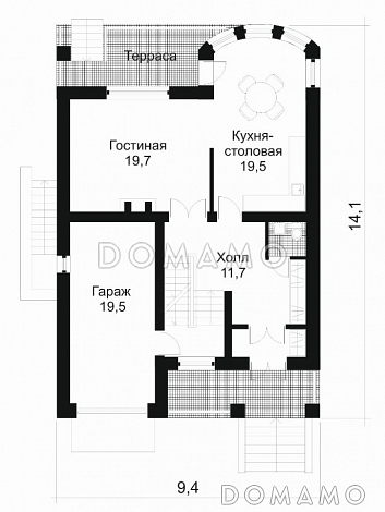 Проект дома из кирпича с мансардой и гаражом / План 1 этажа