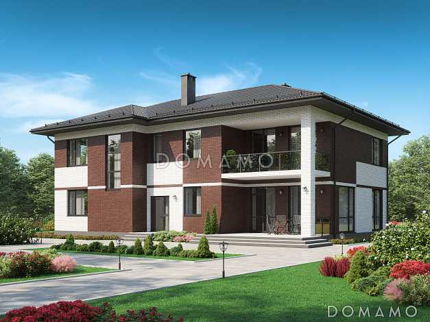 Двухэтажный загородный дом из кирпича