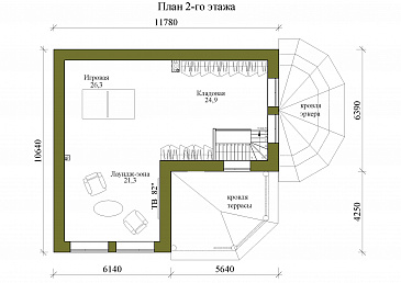 Проект двухэтажной бани с остекленной гостиной, просторной верандой и игровой / План 2 этажа