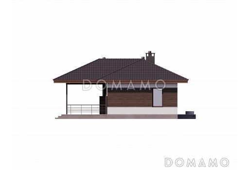 Проект одноэтажного газобетонного дома с барбекю на террасе и двумя спальнями / Фасад 3