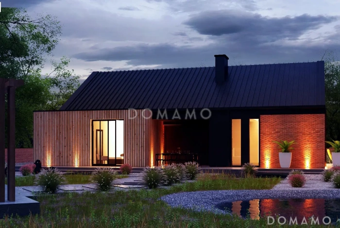 Проект кирпичного дома в стиле барнхаус с кабинетом, комнатой отдыха и увеличенной котельной