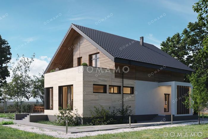 Проект одноэтажного дома с просторной террасой и двумя балконами