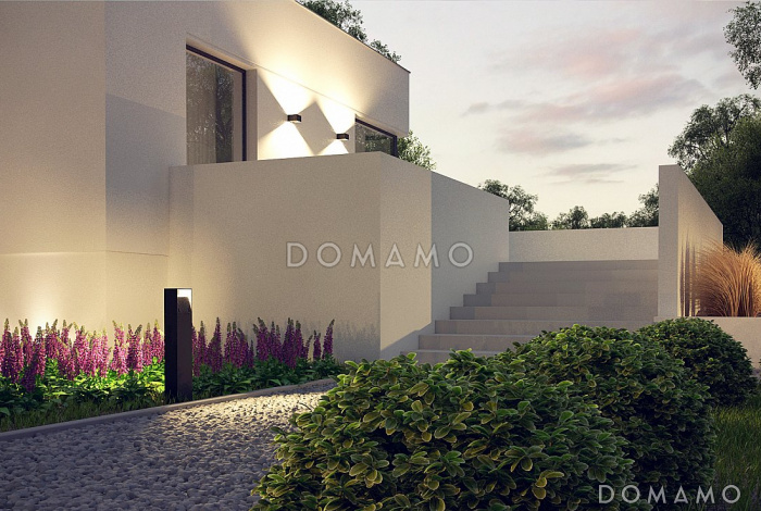 Проект современного трёхуровнего дома из кирпича с плоской крышей, с большим гаражом, спортзалом и сауной