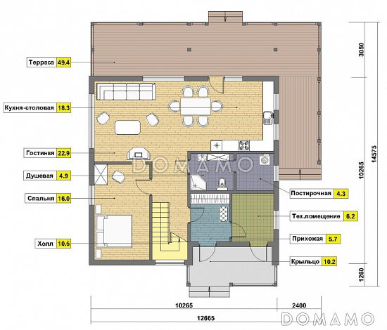 Проект дома из газобетона с угловой террасой / План мансардного этажа