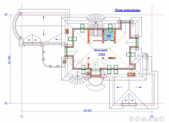 Проект кирпичного дома с бассейном / План мансардного этажа
