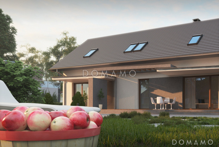 Проект одноэтажного мансардного дома из газобетона с отдельными входами для двух семей