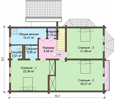 Проект одноэтажного дома из бруса с мансардным и цокольным этажами / План мансардного этажа