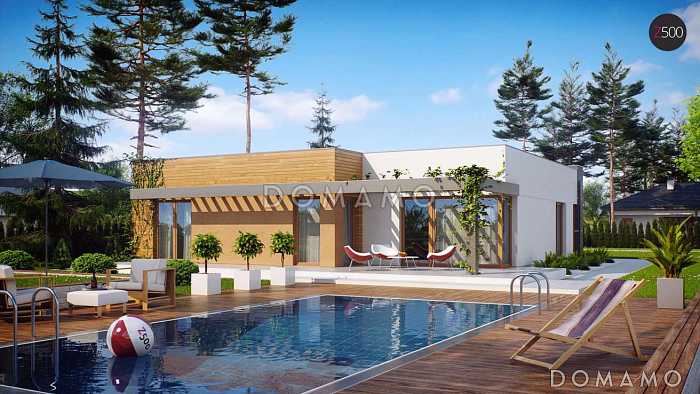 Проект просторного современного одноэтажного дома из кирпича с гаражом и тремя спальнями