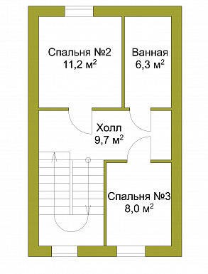 Проект узкого трехэтажного таунхауса 108 кв метров без гаража / План мансардного этажа