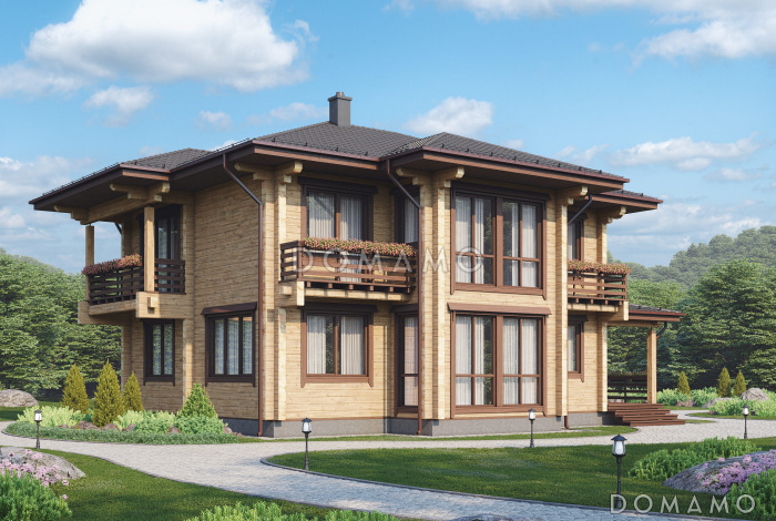 Проект просторного двухэтажного дома с балконами и вторым светом