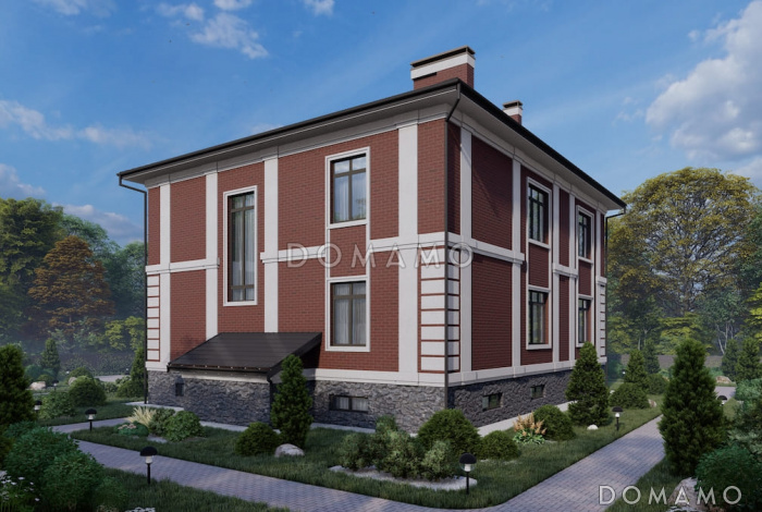 Проект трехуровневого дома с 3 спальнями, балконом и большим подвалом