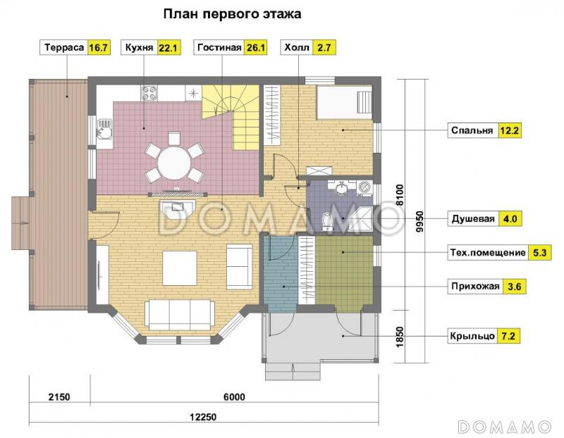 Проект кирпичного дома с эркером / План 1 этажа