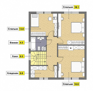 Проект дома в скандинавском стиле с просторной кухней / План мансардного этажа
