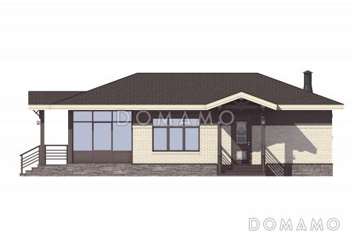 Проект бани с верандой, гостиной с кухней-столовой, парной и душевой / Фасад 1