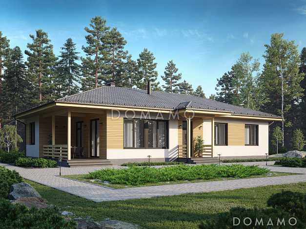 Проект одноэтажного газобетонного дома с четырьмя спальнями