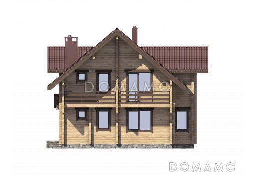 Проект дома из бруса с большой крытой террасой / Фасад 3
