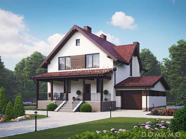 Проект двухэтажного газобетонного дома c подвалом и пристроенным гаражом