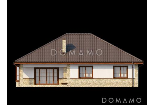 Проект одноэтажного дома из кирпича с зоной барбекю на террасе / Фасад 2