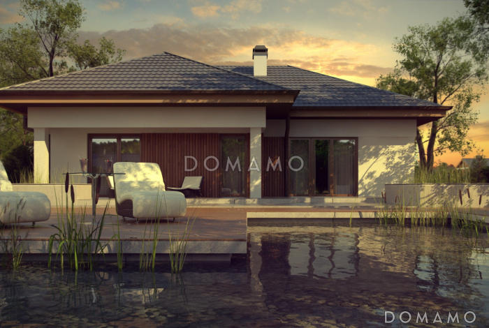 Проект одноэтажного дома из газобетона с большой гостиной, тремя спальнями и гаражом на два автомобиля