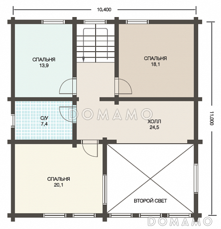 Проект деревянного дома из клееного бруса  для постоянного проживания семьи из 3-4 человек / План мансардного этажа