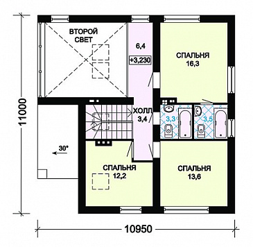 Проект дома из пеноблоков с необычной отделкой / План мансардного этажа