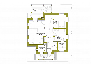 Проект практичного двухэтажного коттеджа для большой семьи / План 1 этажа